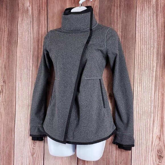 Ivivva Girls Size 10 Gray Business Wrap Fleece Lined Jacket Thumbholes Warm - Picture 2 of 15